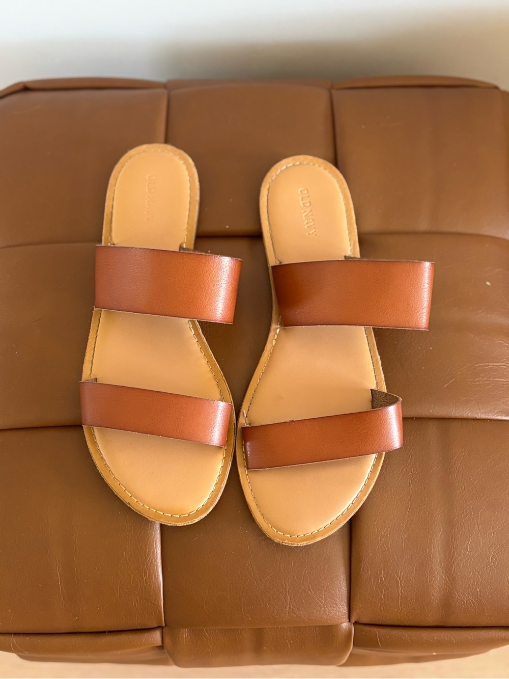 Old Navy Tan-Brown Double Strap Slide Sandals